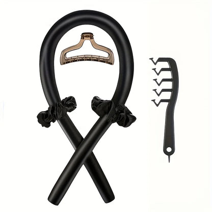 5pcs Styling Set 4-in-1 Heatless Curling Set Hair Stick Headbands Clips Wide Toothed Hair Comb for DIY Styling