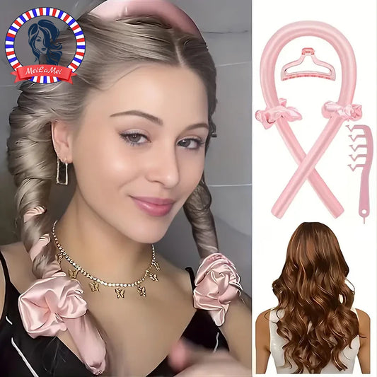 5pcs Styling Set 4-in-1 Heatless Curling Set Hair Stick Headbands Clips Wide Toothed Hair Comb for DIY Styling