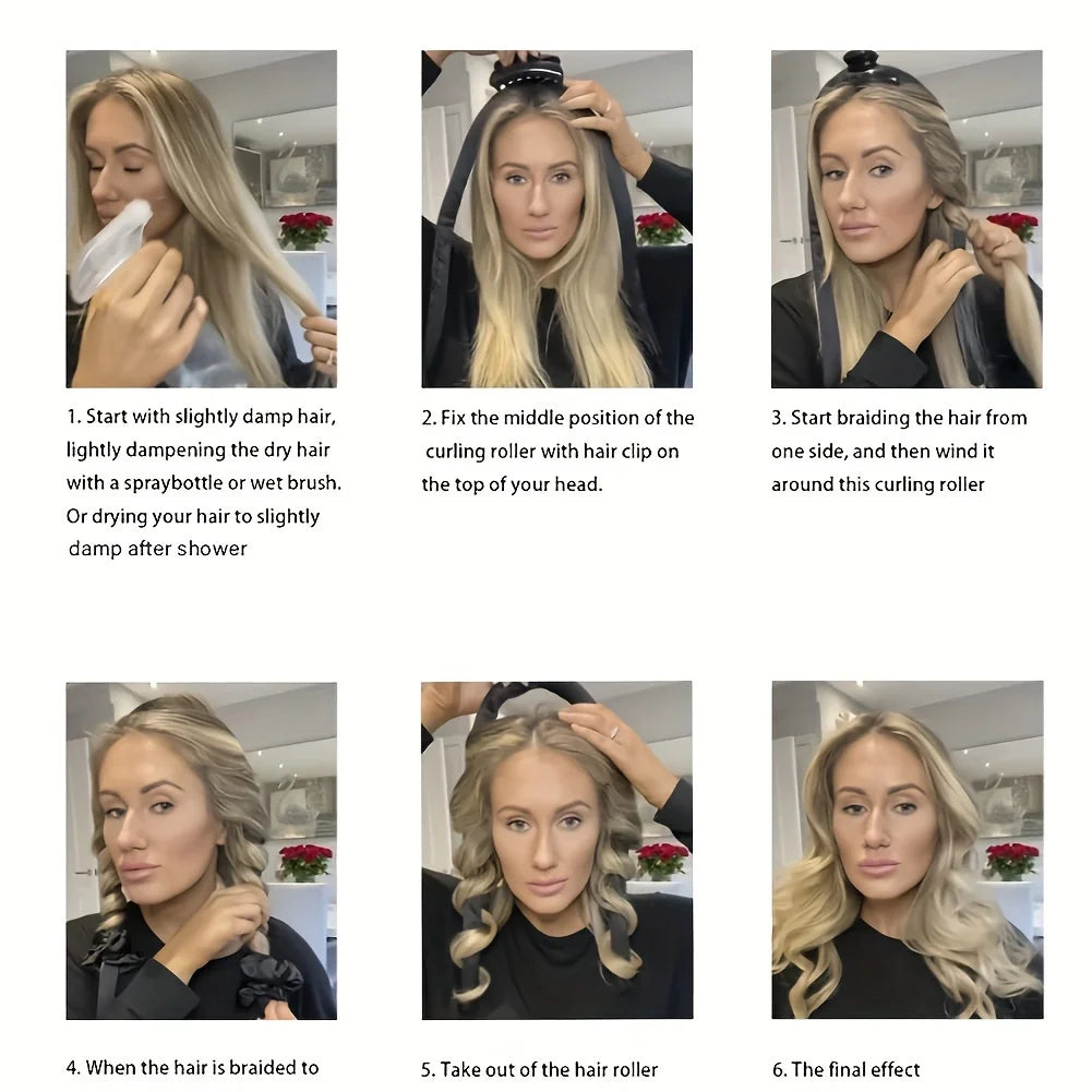 5pcs Styling Set 4-in-1 Heatless Curling Set Hair Stick Headbands Clips Wide Toothed Hair Comb for DIY Styling